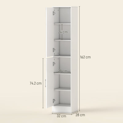 kleankin Tall Bathroom Cabinet with Mirror and Adjustable Shelf - High Gloss White 