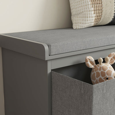 HOMCOM Three-Drawer Shoe Storage Bench, with Padded Top Seat - Grey 