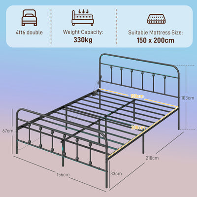 HOMCOM King Bed Frame with LED Lights and Charging Station, Metal Platform Bed Frame with Under Bed Storage, Black 