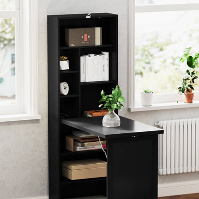 HOMCOM Three-Part Work Desk, with Storage and Chalkboard - Black 