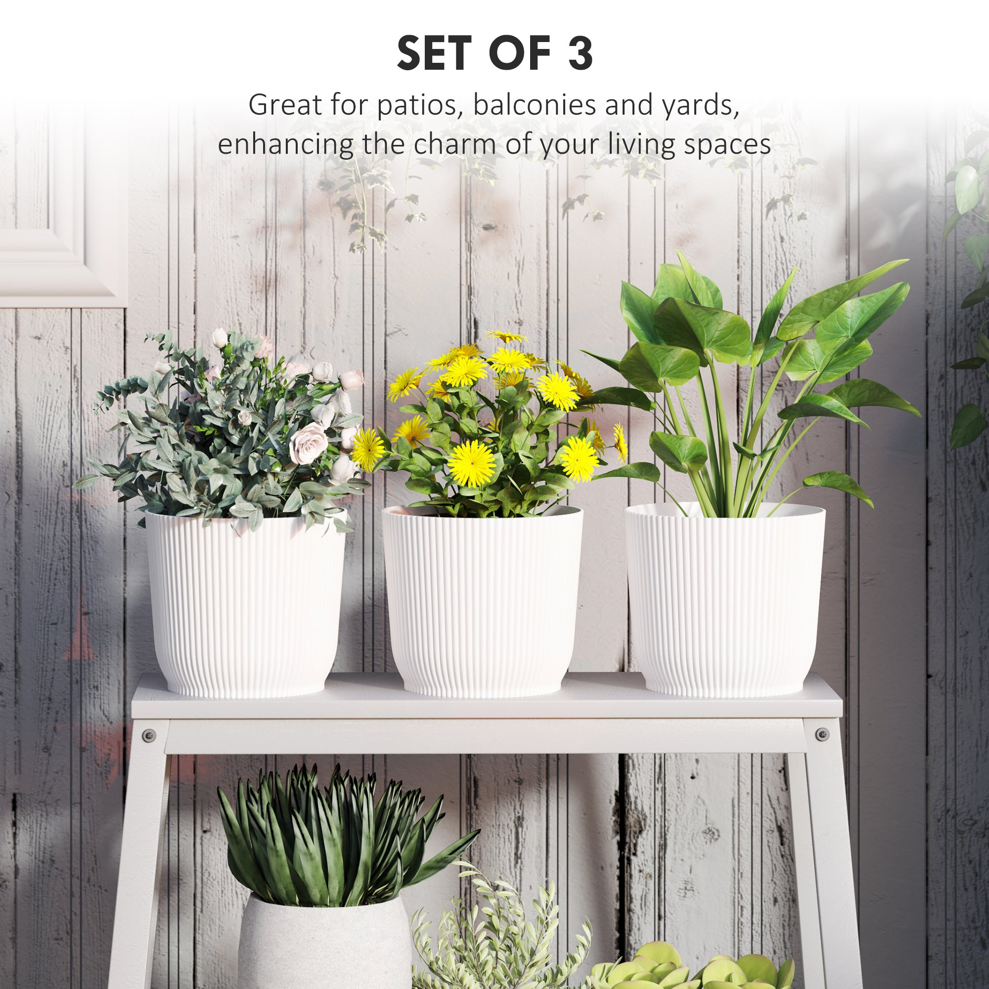 Outsunny Set of Three \'d0\'a422cm Planters - White