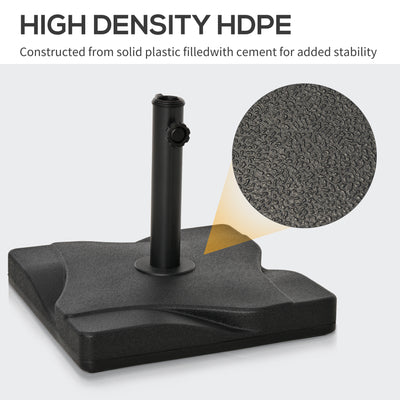Outsunny 20kg Square Parasol Base Outdoor Garden Cement Umbrella Weight Stand Holder, Fits Φ32mm,Φ38mm,Φ48mm Pole - Black 