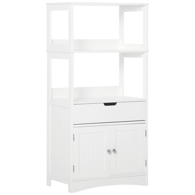 kleankin Bathroom Floor Cabinet, Free Standing Kitchen Cupboard with Shelves, Drawer and Doors, Storage Organizer for Living Room, White 