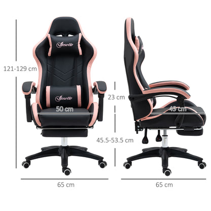 Vinsetto Computer Gaming Chair, PU Leather Desk Chair with Footrest, Swivel Task Chair with 135° Reclining Back and Lumbar Support, PC Chair for Adults, Black and Pink