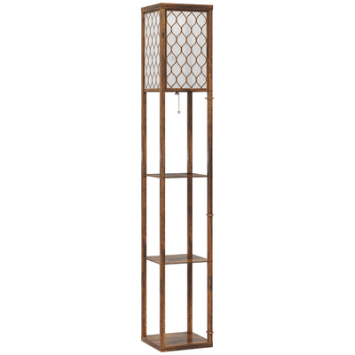 HOMCOM Three-Shelf Standing Lamp - Rustic Brown/White