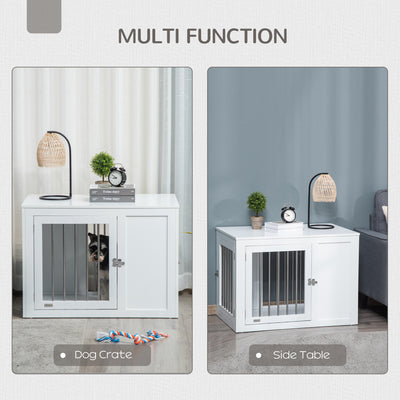 PawHut 2-in-1 Dog Cage and Side Table, with Two Lockable Doors, for Medium Dogs - White 