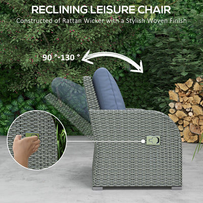 Outsunny Six-piece Outdoor Rattan Dining Set, with Reclining Armchairs - Blue 
