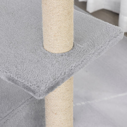 PawHut 96cm Cat Tree for Indoor Cats Condo Sisal Scratching Post Cat Tower Kitten Play House Dangling Ball Activity Center Furniture Grey 