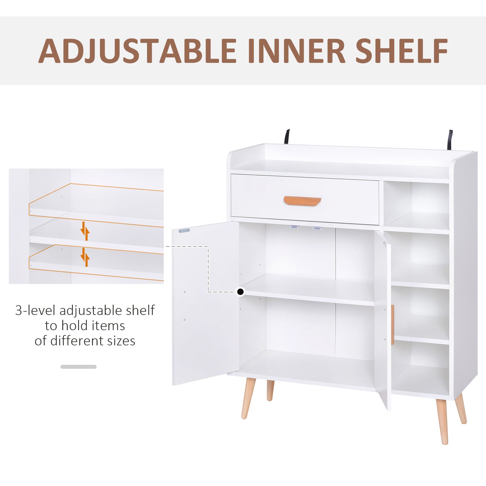 HOMCOM Sideboard, Side Cabinet, Floor Cupboard with Storage Drawer for Hallway, Kitchen, Bedroom, Living Room, White 