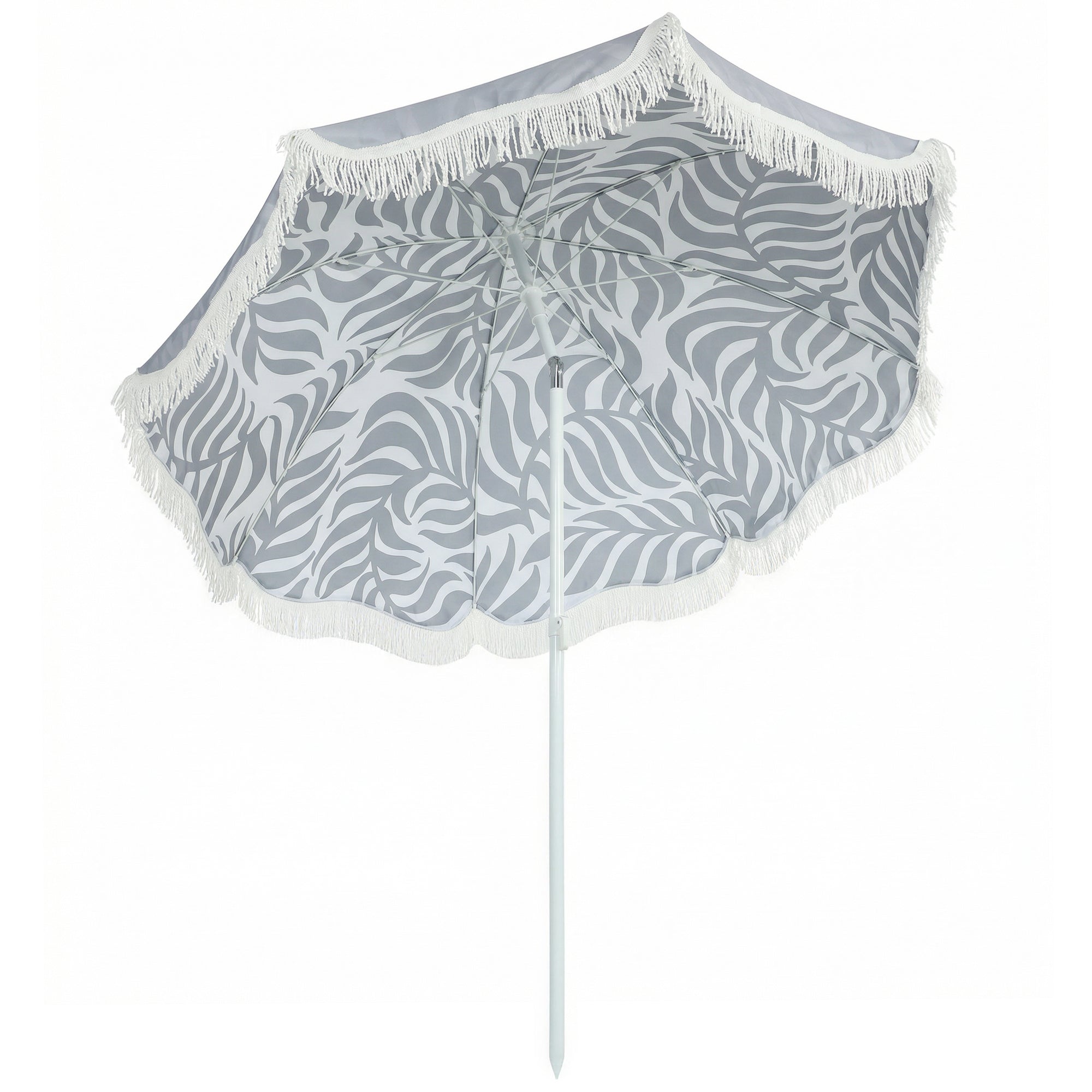 Outsunny 1.8 m Beach Umbrella Parasol with Sand Anchor, Portable Tilting Garden Parasol with Adjustable Height, Light Grey 