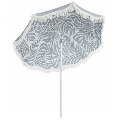 Outsunny 1.8 m Beach Umbrella Parasol with Sand Anchor, Portable Tilting Garden Parasol with Adjustable Height, Light Grey 