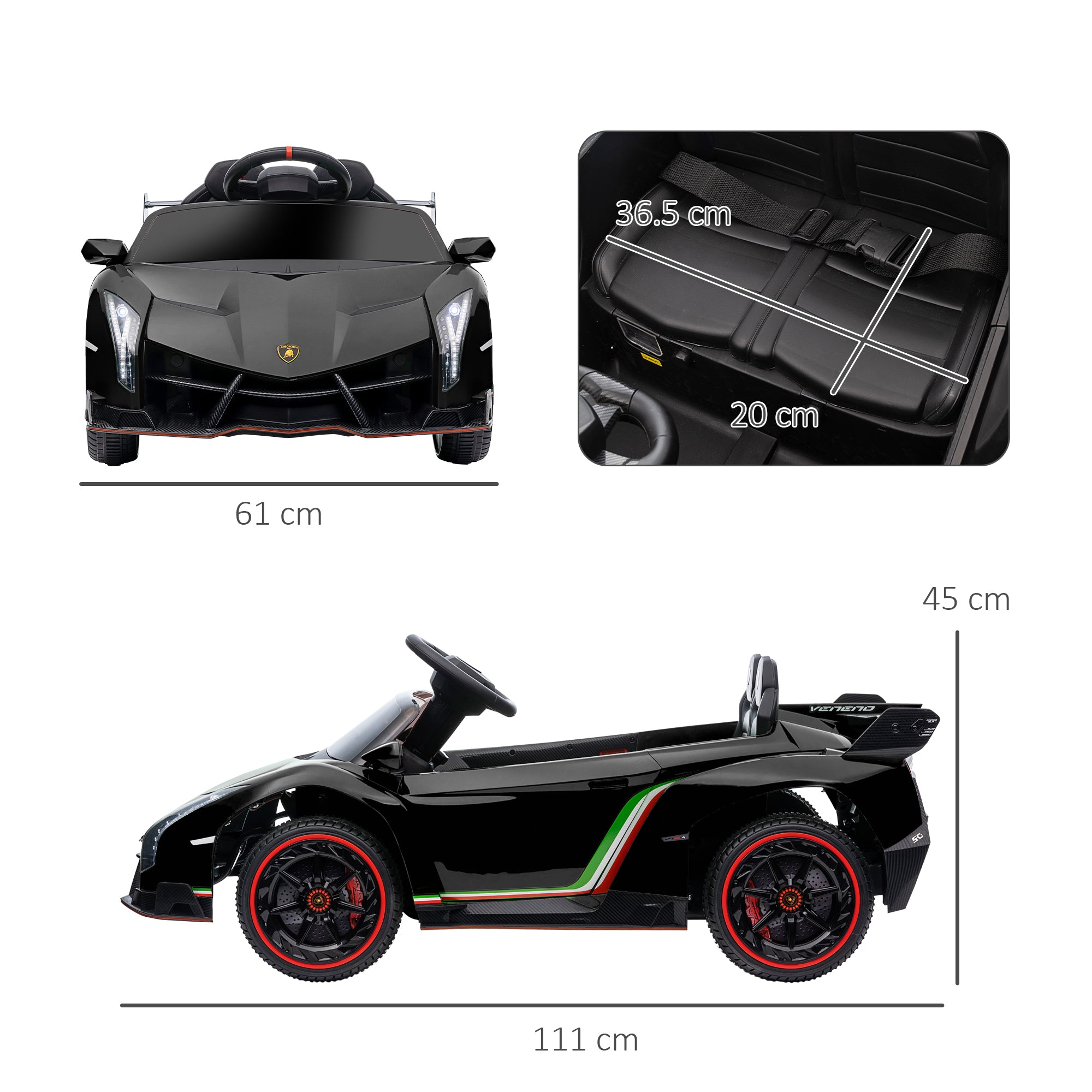 HOMCOM Lamborghini Veneno Licensed Electric Ride-On Car, with Remote, Music, Horn - Black