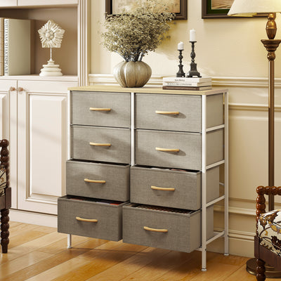 HOMCOM Fabric Chest of Drawers, Industrial Bedroom Dresser with 8 Fabric Drawers, Steel Frame and Wooden Top for Nursery, Living Room, Hallway, Maple Wood-effect 