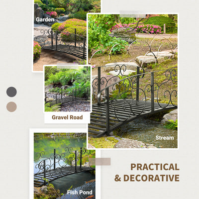 Outsunny 184cm Metal Arch Garden Garden Bridge, Safety Siderails, Arc Footbridge for Garden Creek, Stream, Pond, Black 