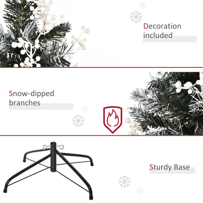 HOMCOM 4FT Artificial Snow-Dipped Christmas Tree Xmas | Home Home Indoor Decoration | Removable Stand w/ White Berries Star Topper Branch Green 