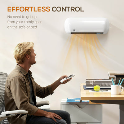 HOMCOM 2000W PTC Ceramic Fan Heater, Wall Mounted, 30° Oscillation, 50L x 19W x 14H cm - White