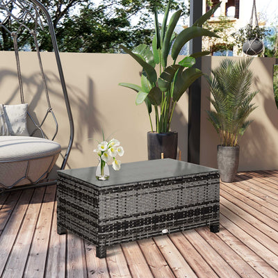 Outsunny PE Rattan Garden Coffee Table, with Glass Table Top - Grey 