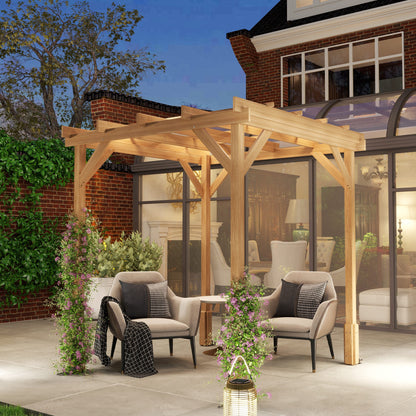 Outsunny 2 x 2m Wooden Pergola Kit, Decorative Garden Gazebo Shelter with Stable Structure for Climbing Vines, Flowers, Dark Brown 