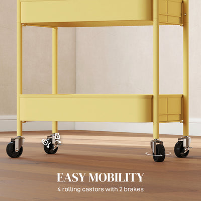 HOMCOM Three-Tier Steel Storage Trolley - Yellow 