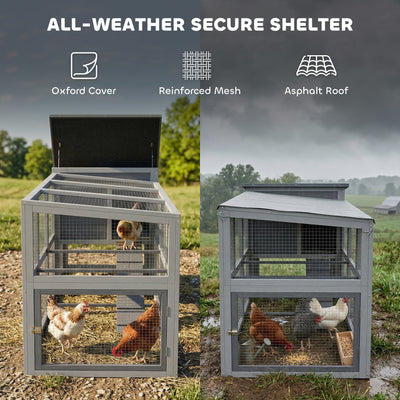PawHut Large Chicken Coop, Wooden Hen House with Covered Run, Nesting Box, Pull-Out Tray, Opening Asphalt Roof 