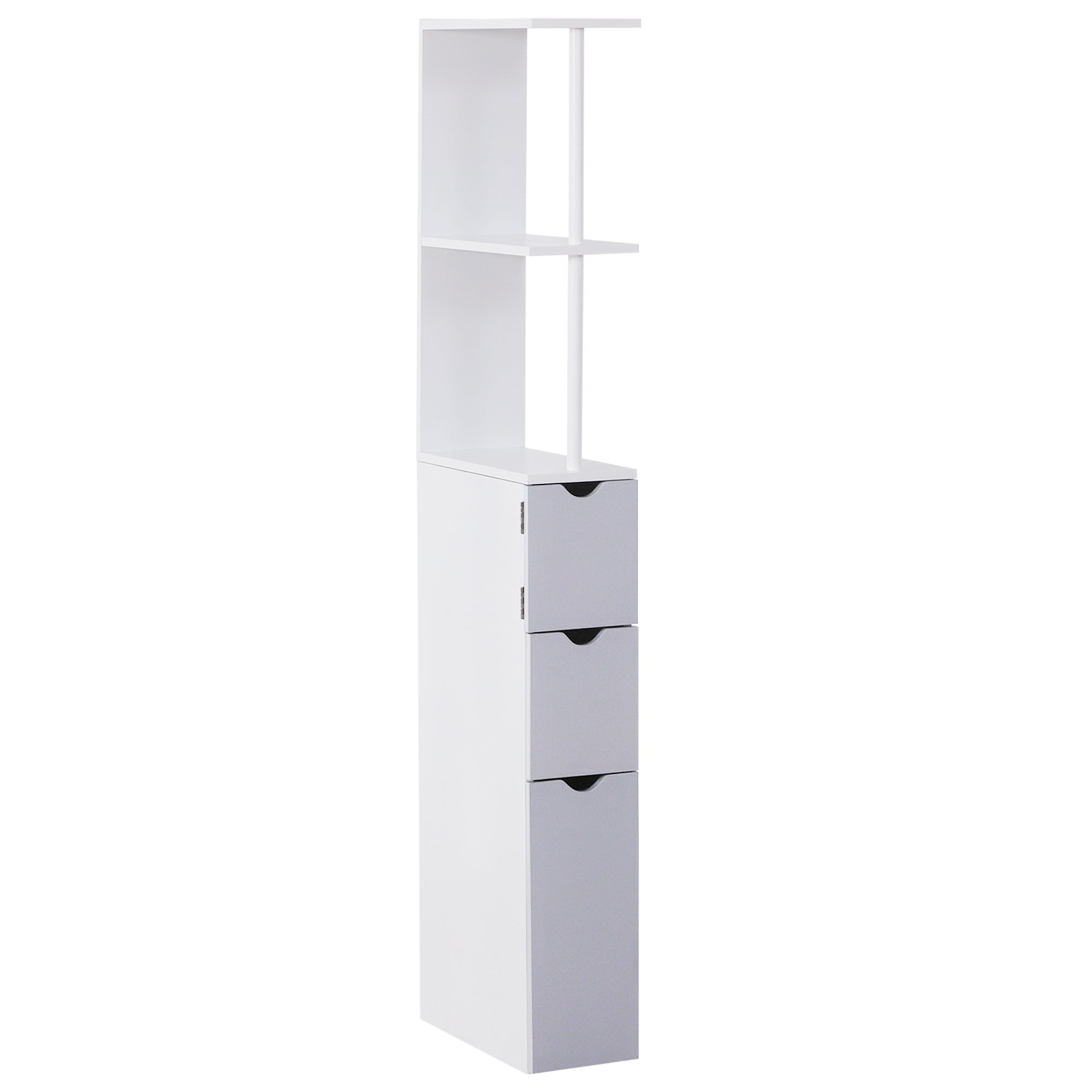 HOMCOM Tall Bathroom Cabinet, Freestanding Bathroom Storage Cabinet with 2-Tier Shelf and Drawers, Narrow Cupboard Storage Unit, White, Grey 