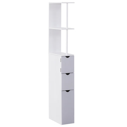 HOMCOM Tall Bathroom Cabinet, Freestanding Bathroom Storage Cabinet with 2-Tier Shelf and Drawers, Narrow Cupboard Storage Unit, White, Grey 