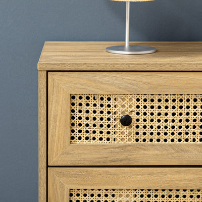 HOMCOM Storage Cabinet, 4-Drawer Unit with Rattan Element for Bedroom, Living Room, 80cmx35cmx95cm, Wood Effect 