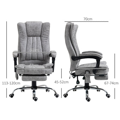 Vinsetto Office Chair with Massage and Heat, Microfibre Reclining Computer Desk Chair with Footrest and Adjustable Height, Swivel Wheels for Home Office, Grey 