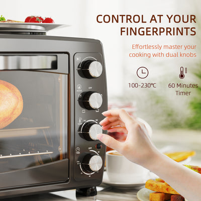 HOMCOM 36L Small Oven with 2 Hot Plates, Countertop Toaster Oven, Grill, Roast, Bake, Boil, with Timer, Adjustable Temperature, Electric Oven with Baking Tray, Grill Rack, Crumb Tray, 2600W, Black 