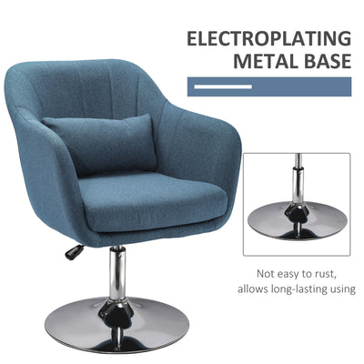 HOMCOM Swivel Linen Fabric Accent Chair for Living Room Contemporary Vanity Armchair with Adjustable Height Thick Cushion Lumbar Support Armrest for Bedroom Office Blue 