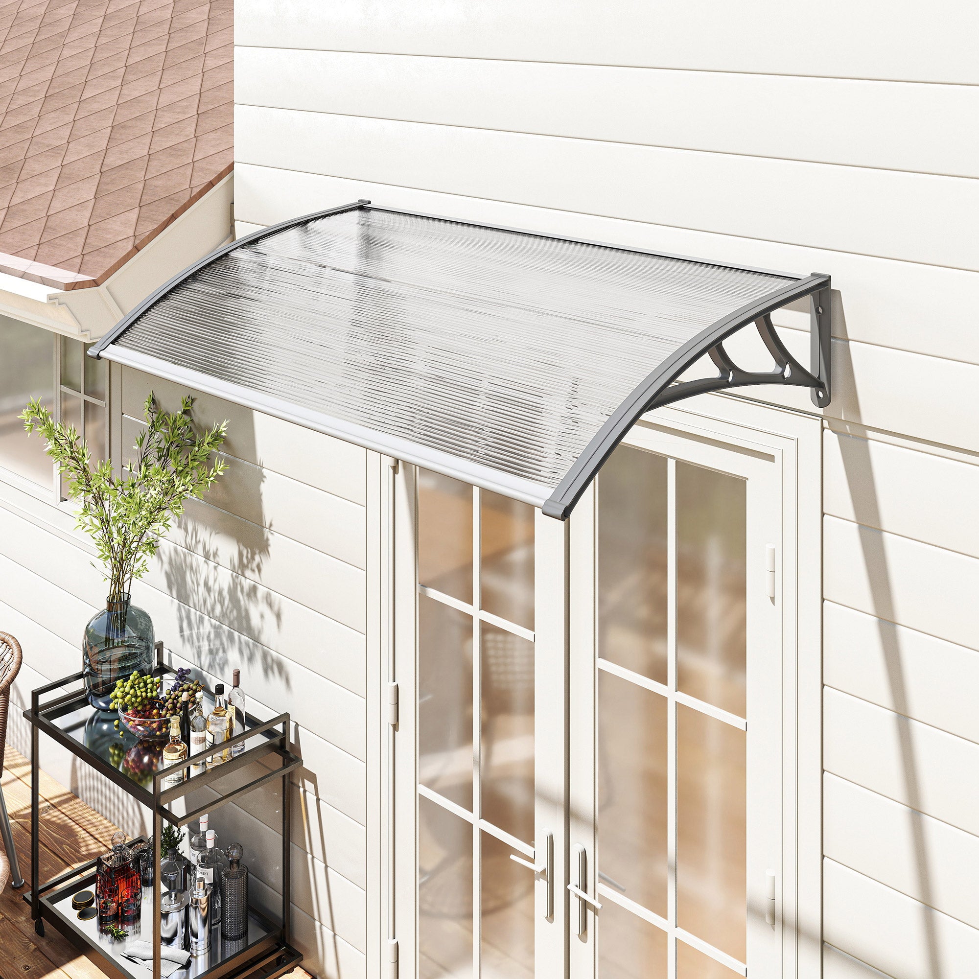 Outsunny Front Door Canopy, Outdoor Awning, Rain Shelter, 110 x 60cm, Grey 