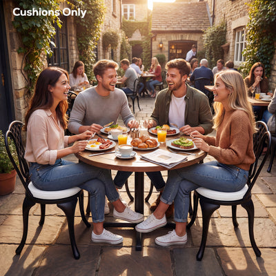Outsunny Outdoor Bistro Chair Cushions Set of 4 with Removable Cover, 41 x 41 x 5 cm Round Seat Cushions with Ties, White 