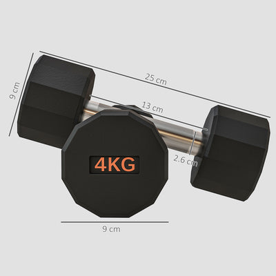 SPORTNOW 2 x 4kg Dumbbells Weights Set with 12-Sided Shape and Non-Slip Grip for Men Women Home Gym Workout 