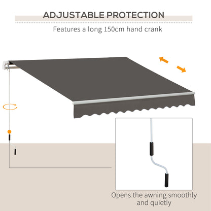Outsunny Awning Canopy Manual Retractable Porch Sun Shade Shelter 3 x 2m Grey 