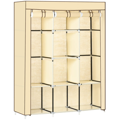 HOMCOM Fabric Wardrobe, Portable Wardrobe, Clothes Storage Unit with 8 Shelves, 2 Hanging Rods, 125 x 43 x 162.5 cm, Beige 