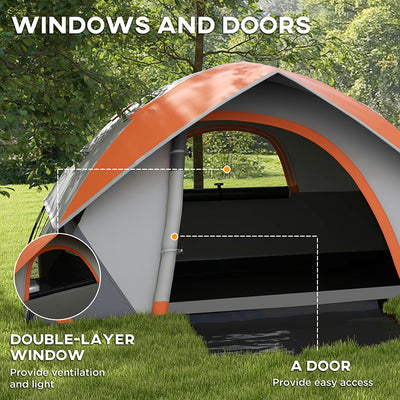 Outsunny Two Man Single Room Dome Tent, with Accessories - Orange/Grey 