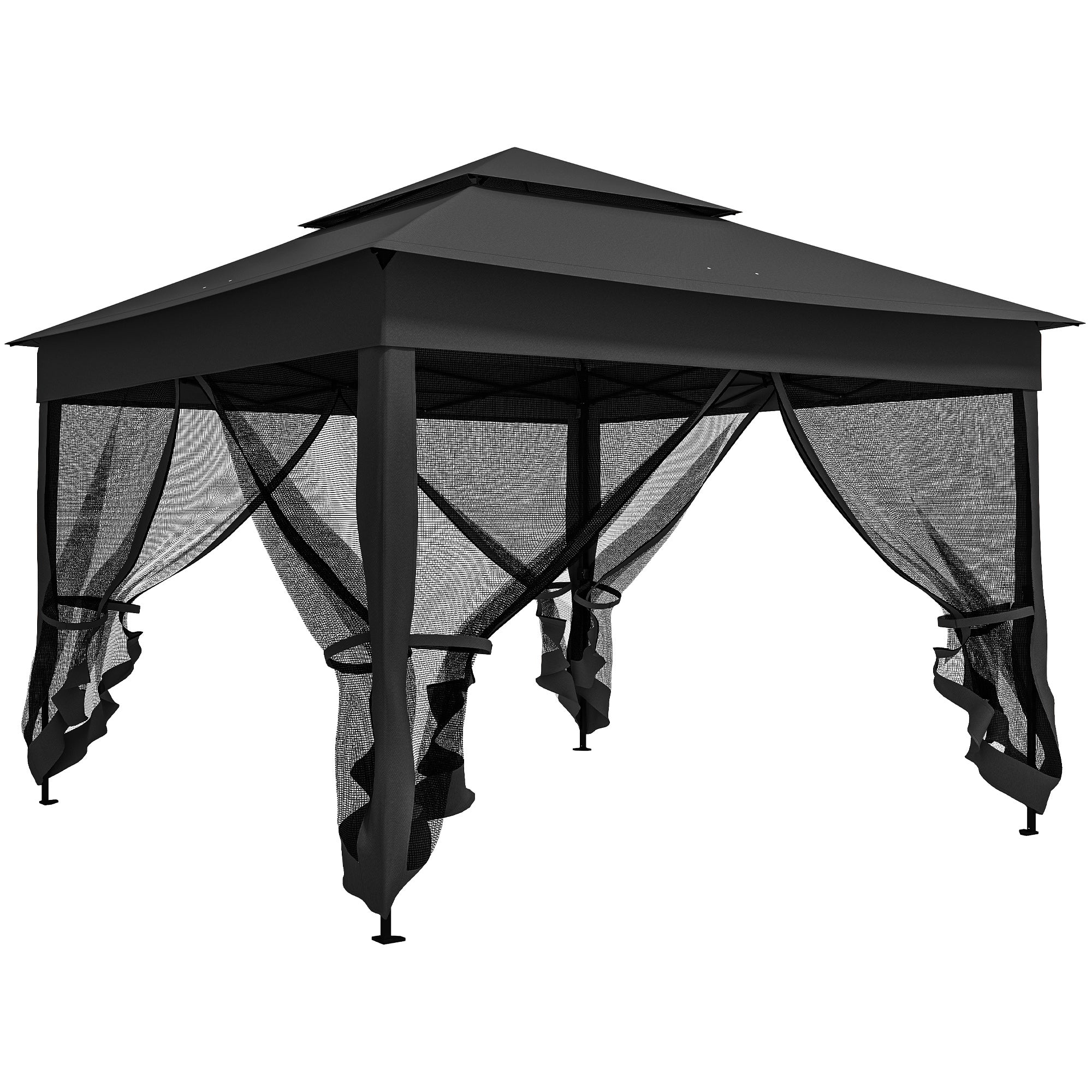 Outsunny 3 x 3(m) Pop Up Gazebo, Double-roof Garden Tent with Netting and Carry Bag, Party Event Shelter, Black 