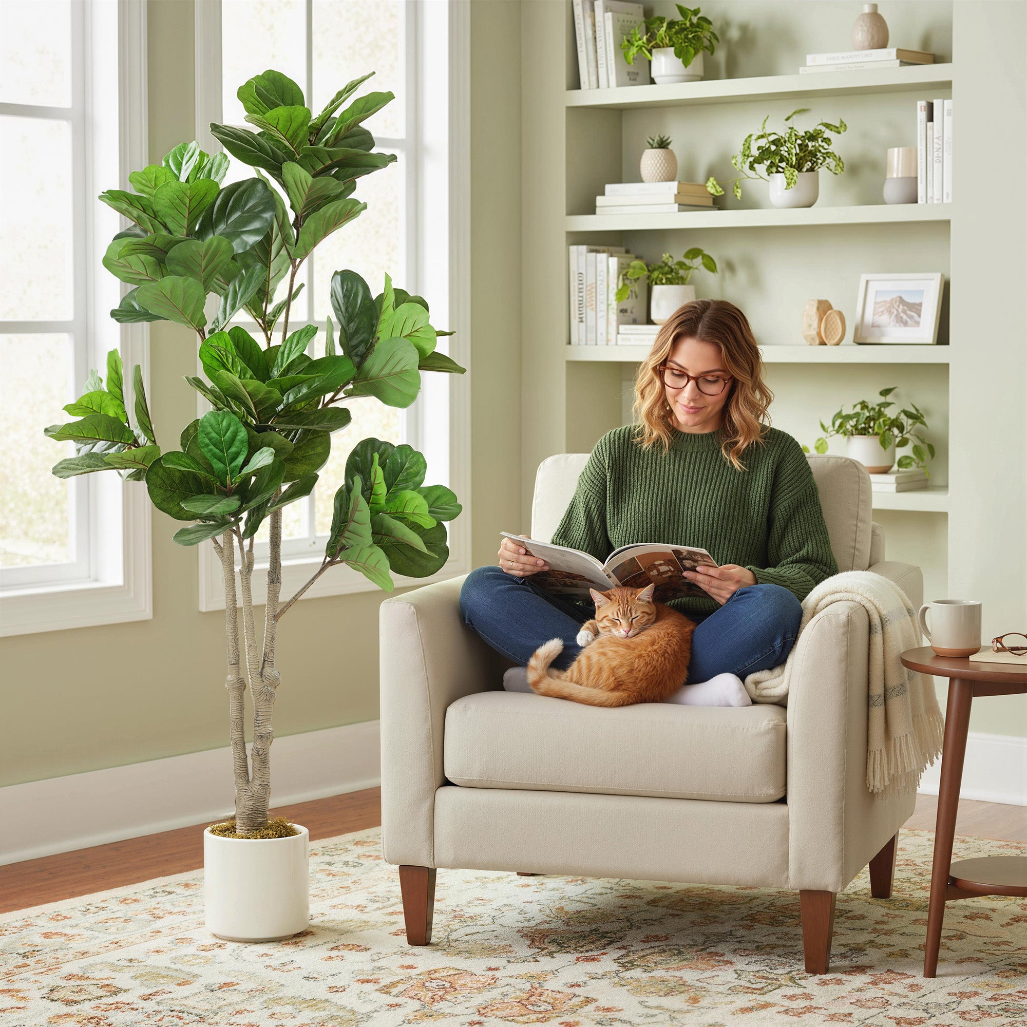 HOMCOM 180cm Artificial Fiddle Leaf Fig Tree - Green 