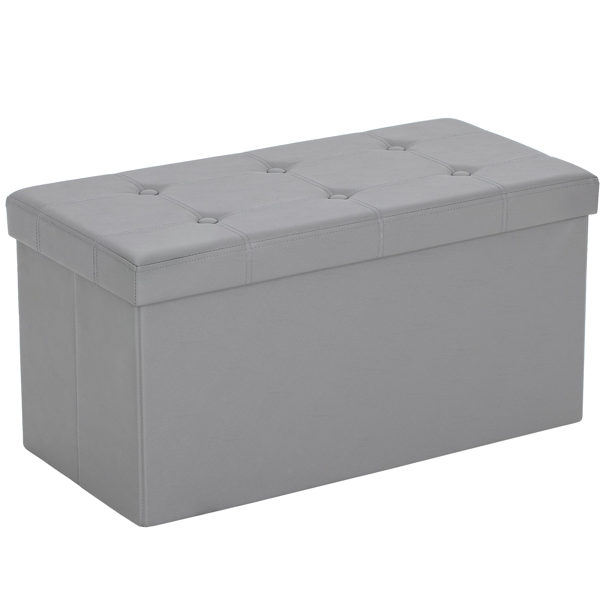 HOMCOM Storage Ottoman Bench, 89L PU Leather Folding Foot Rest Stool, End of Bed Bench, Easy Assembly, for Living Room, Bedroom, Entryway, Grey 
