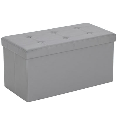 HOMCOM Storage Ottoman Bench, 89L PU Leather Folding Foot Rest Stool, End of Bed Bench, Easy Assembly, for Living Room, Bedroom, Entryway, Grey 