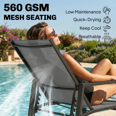 Outsunny Sun Lounger Retracable Footrest 5-Position Adjustable Steel Frame for Beach, Porch, Patio, Camping, Dark Grey 