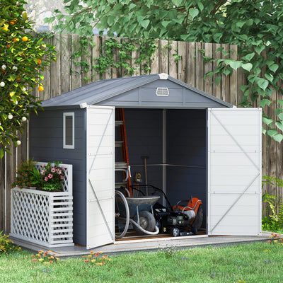 Outsunny 7.9ft x 6.2ft Aluminium Frame and Plastic Wall Shed, with Foundation - Grey 