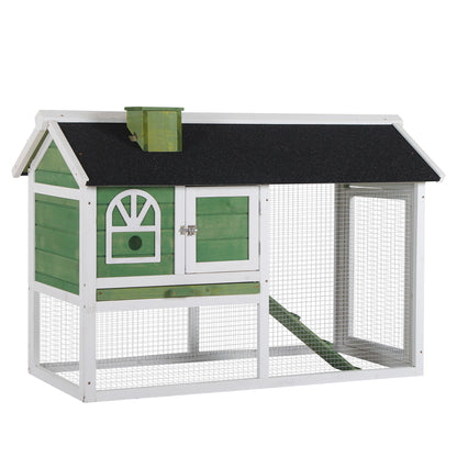 PawHut Wooden Rabbit Hutch and Run with Sliding Tray, Ramp, Water-resistant Roof, for 2-4 Rabbits, Green 