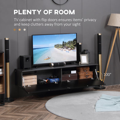 HOMCOM 160cm High Gloss Floating TV Unit Stand for TVs up to 70", Wall Mounted TV Cabinet with Storage Cupboards, Grey and Black 