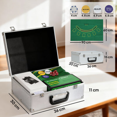 SPORTNOW 300-Piece Poker Chips Set with Card Shuffler, Card Shoe, Case, Casino Texas Holdem Poker Set with Mat, Silver Tone 