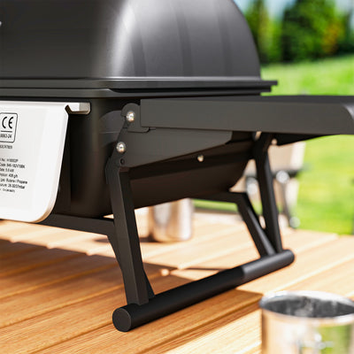 Outsunny 2 Burner Gas BBQ Grill with Foldable Side Tables, Portable Tabletop Gas Barbecue Grill with Built-in Thermometer, Lid, Grease Tray for Garden Party Camping Picnic Outdoor Cooking 5.6KW, Black 