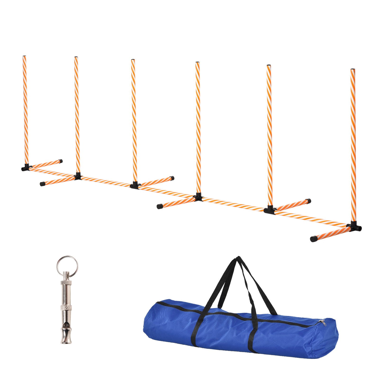 PawHut Dog Agility Equipment Pet Outdoor Training Play Run Obstacle w/ 6 Weaves Poles Whistle Carrying Bag 