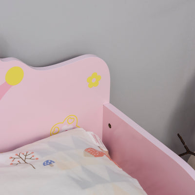 HOMCOM Kids Toddler Bed Princess Crown Theme Safety Side Rails Slats Home Bedroom Furniture Boys Girls 3-6 Yrs Pink 143 x 73 x 60 cm 