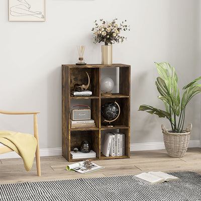HOMCOM 3-tier 6 Cubes Storage Unit Particle Board Cabinet Bookcase Organiser Home Office Shelves Rustic Brown 