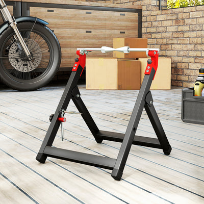 HOMCOM Foldable Motorcycle Wheel Balancer Truing Stand with Spoke Wrench, Steel Bike Tyre Rim Balancing Stand with Aluminium Shaft, Fits Wheels up to 23" in Diameter, 5" in Width, Black 